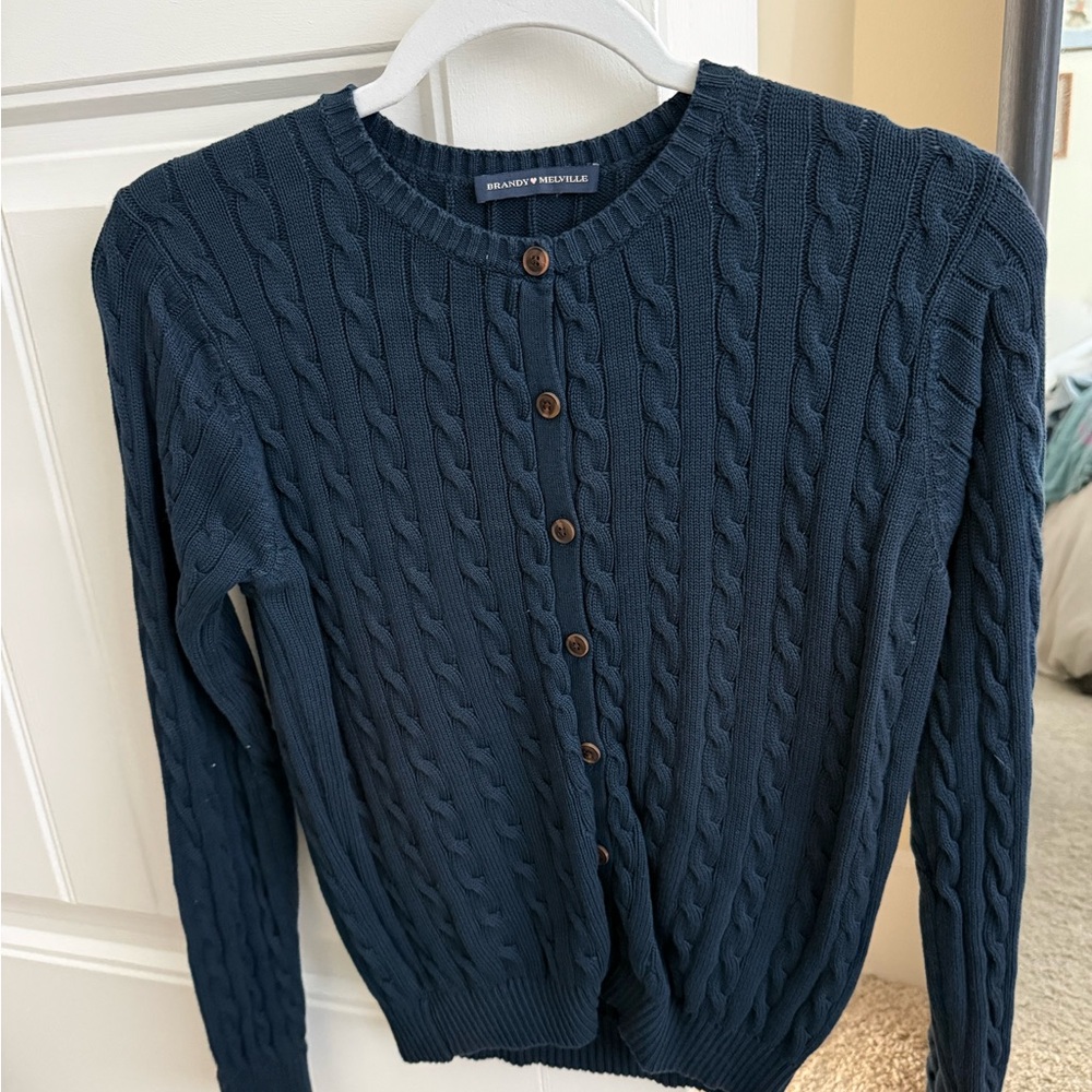 Navy Cable Knit Cardigan Brandy Melville